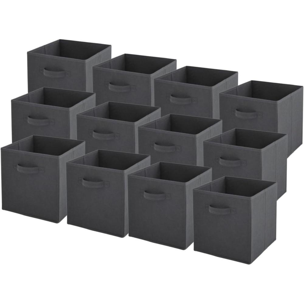 imageBox and beyond Lot de 12 Paniers de Rangement 27 x 27 x 27cm Tissu Jaune Pliables Avec Poignes Rangement Dco Chambre Salon Bureau Style ModerneGris Anthracite