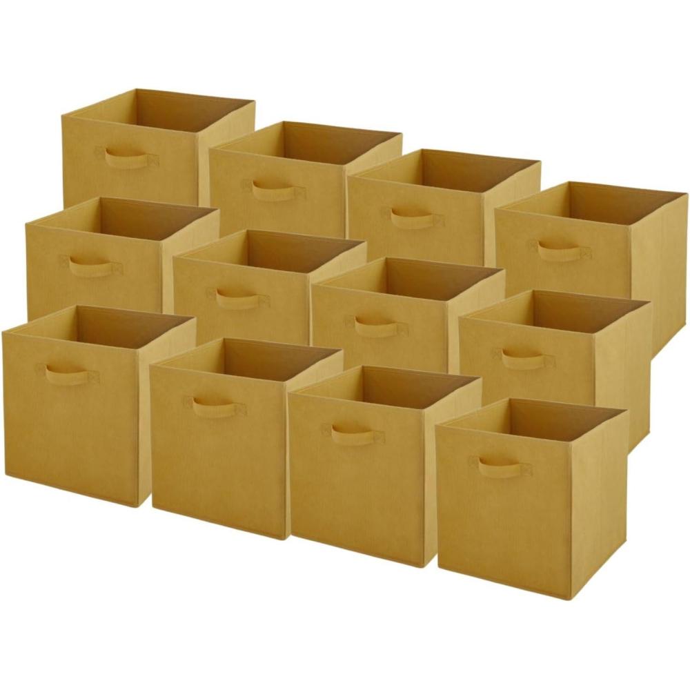 imageBox and beyond Lot de 12 Paniers de Rangement 27 x 27 x 27cm Tissu Jaune Pliables Avec Poignes Rangement Dco Chambre Salon Bureau Style ModerneJaune