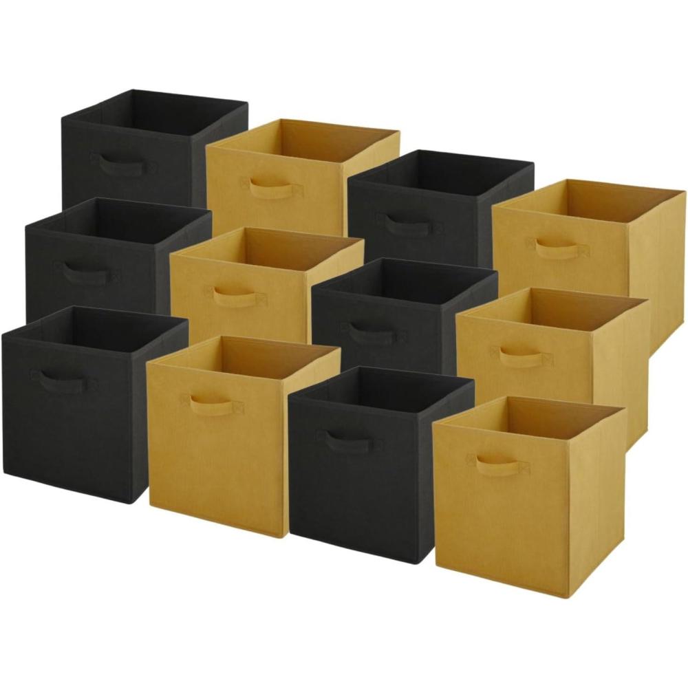 imageBox and beyond Lot de 12 Paniers de Rangement 27 x 27 x 27cm Tissu Jaune Pliables Avec Poignes Rangement Dco Chambre Salon Bureau Style ModerneJaune et Noir