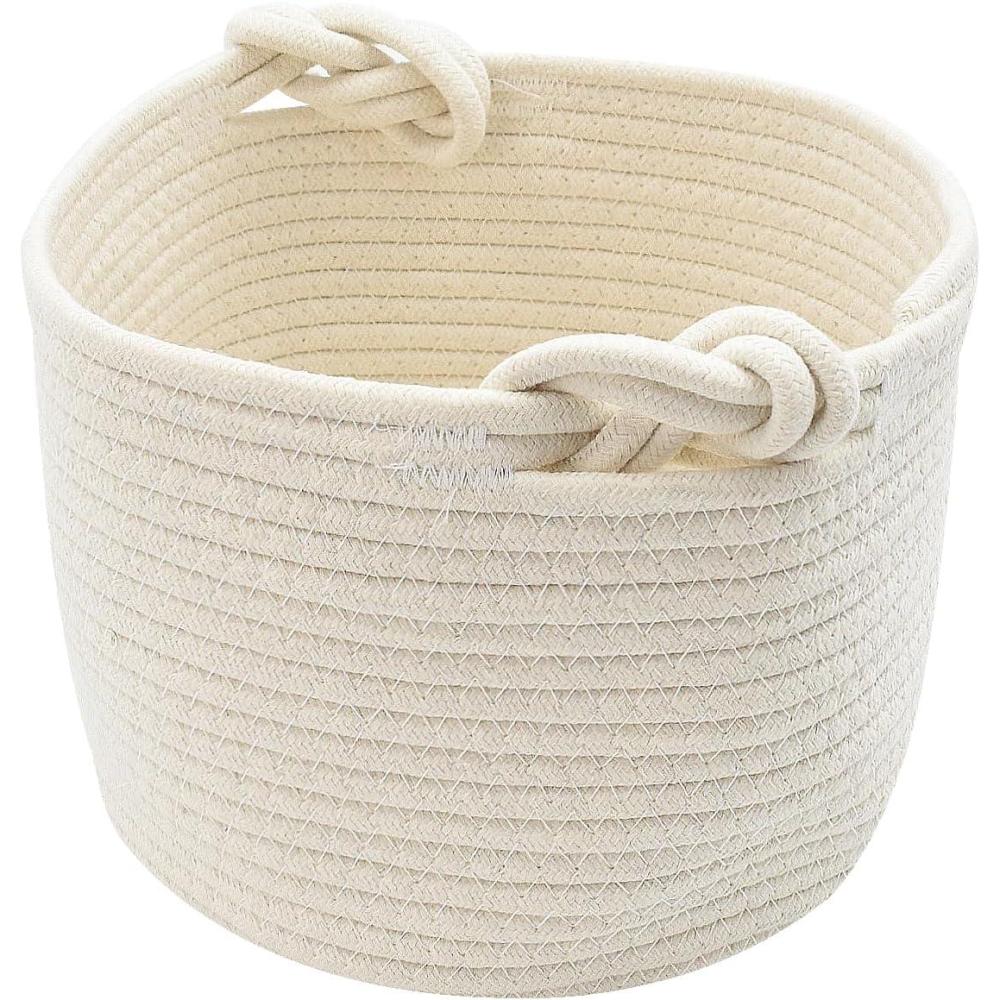 imagePetit panier rangement tiss avec poigne robuste panier cadeau Panier cadeau rutilisable vide Rangement pour jouets de bb Corde en coton 24 x 18 cm Blanc