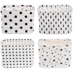 4 Paniers de Rangement en Tissu, Petits Paniers Carrés Pliables en Toile pour le Rangement de Bureau et l&rsquo;Organisation Domestique, 20x16x14 cm