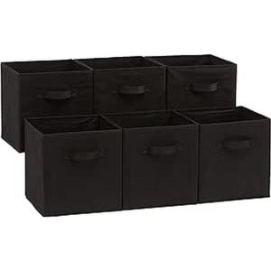 Amazon Basics Cube de rangement pliable en tissu avec poignées, lot de 6, Noir Uni, 33 x 33 x 33 cm(Noir Uni)
