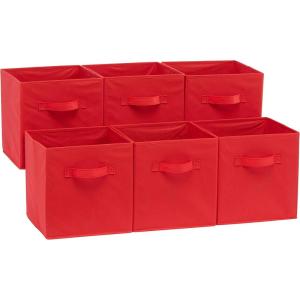 Amazon Basics Cube de rangement pliable en tissu avec poignées, lot de 6, Noir Uni, 33 x 33 x 33 cm(Rouge)