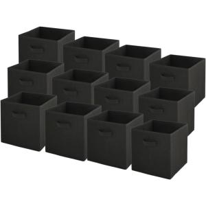 Box and beyond – Lot de 12 Paniers de Rangement – 27 x 27 x 27cm – Tissu Jaune – Pliables – Avec Poignées – Rangement, Déco – Chambre, Salon, Bureau – Style Moderne(Noir)