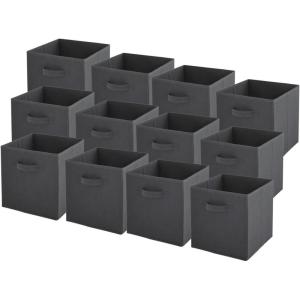 Box and beyond – Lot de 12 Paniers de Rangement – 27 x 27 x 27cm – Tissu Jaune – Pliables – Avec Poignées – Rangement, Déco – Chambre, Salon, Bureau – Style Moderne(Gris Anthracite)