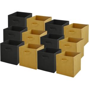 Box and beyond – Lot de 12 Paniers de Rangement – 27 x 27 x 27cm – Tissu Jaune – Pliables – Avec Poignées – Rangement, Déco – Chambre, Salon, Bureau – Style Moderne(Jaune et Noir)