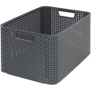 Curver Panier de Rangement Style 30L – Aspect Rotin Texturé – pour Chambre, Salon, Salle de Bain, Buanderie – 44,5x33x24,8 cm – Anthracite – 70% Recyclé(Anthracite)