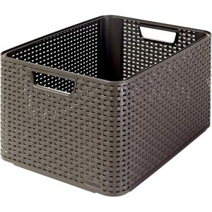 Curver Panier de Rangement Style 30L – Aspect Rotin Texturé – pour Chambre, Salon, Salle de Bain, Buanderie – 44,5x33x24,8 cm – Anthracite – 70% Recyclé(Chocolat)