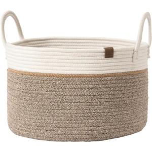 LA JOLIE MUSE Paniers de Rangement en Corde Tressée – Grand Panier en Coton, Panier à Linge pour ranger Couvertures, Jouets pour Enfants, Panier de Buanderie pour Vêtements Bébé(Moka)