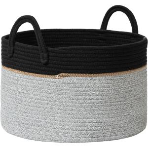 LA JOLIE MUSE Paniers de Rangement en Corde Tressée – Grand Panier en Coton, Panier à Linge pour ranger Couvertures, Jouets pour Enfants, Panier de Buanderie pour Vêtements Bébé(Gris)