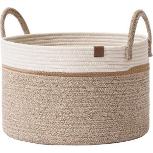 LA JOLIE MUSE Paniers de Rangement en Corde Tressée – Grand Panier en Coton, Panier à Linge pour ranger Couvertures, Jouets pour Enfants, Panier de Buanderie pour Vêtements Bébé(Désert)