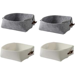 Lot de 4 petits paniers de rangement pliables en feutre, paniers de rangement pliables en feutre, pour télécommande, clés, collations, petits objets, paniers en feutre, gris, blanc