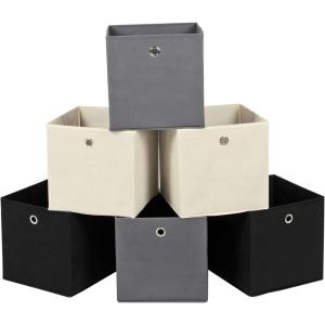 SONGMICS 6955880393473 Lot de 6 Boîtes de Rangement Pliables, Panier, Coffre, Cubes en Tissu, Organisateur de vêtements, Bacs à Jouets, avec oeillet, pour Chambre, Salon, Rose, 30 x 30 x 30 cm(Gris+noirs+beige)