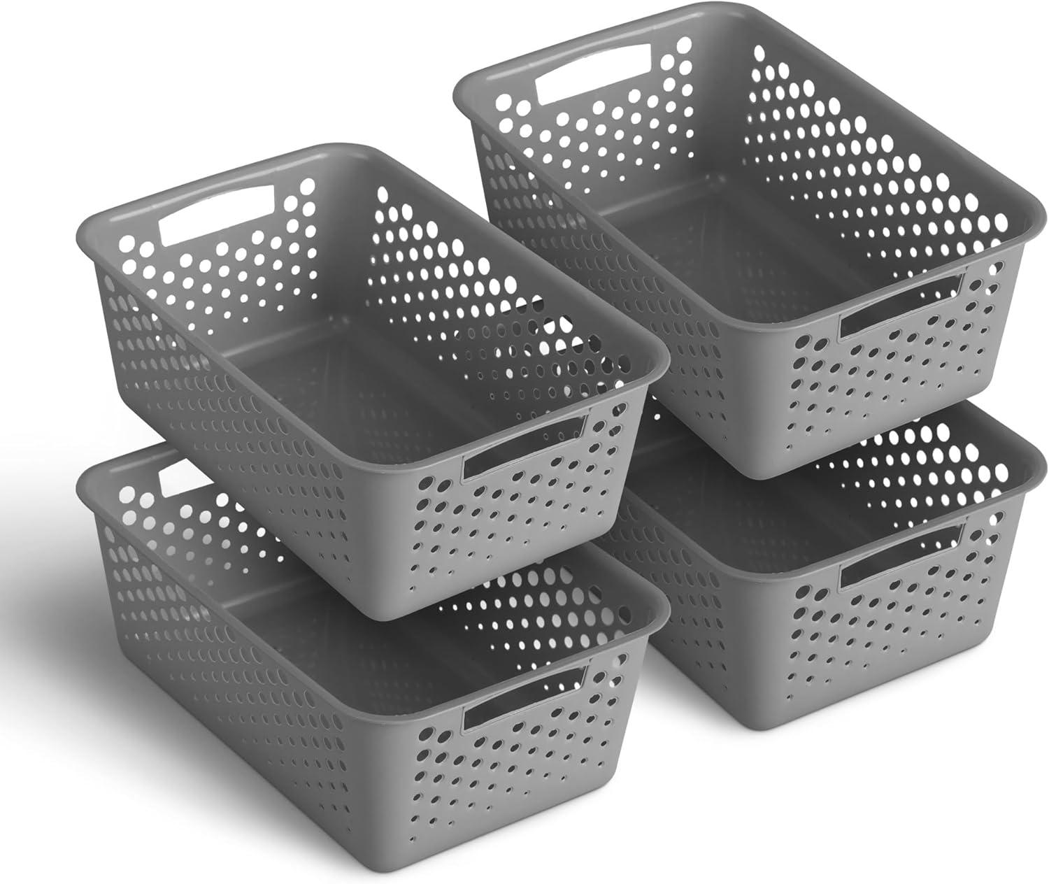 imageLot de 4 paniers de rangement de 2 l avec poignes sans BPA organiseur 25 x 16 x 8 cm anthracite pour salle de bain cuisine chambre coucher panier mnagerAnthracite
