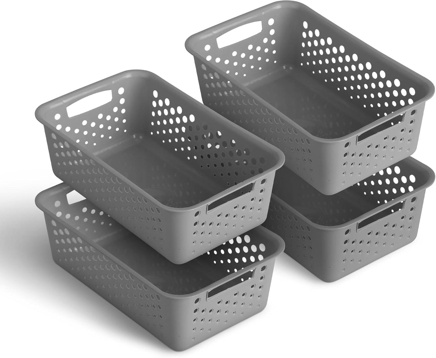 imageLot de 4 paniers de rangement de 2 l avec poignes sans BPA organiseur 25 x 16 x 8 cm anthracite pour salle de bain cuisine chambre coucher panier mnagerAnthracite