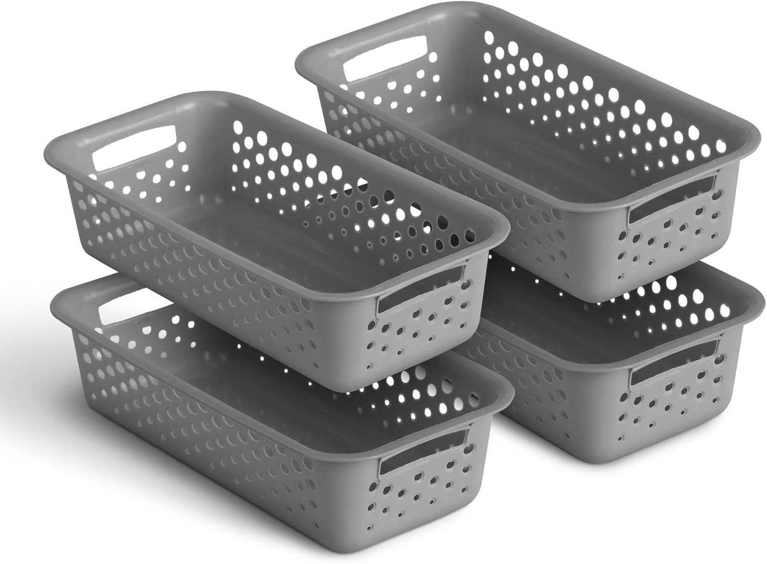 imageLot de 4 paniers de rangement de 2 l avec poignes sans BPA organiseur 25 x 16 x 8 cm anthracite pour salle de bain cuisine chambre coucher panier mnagerAnthracite