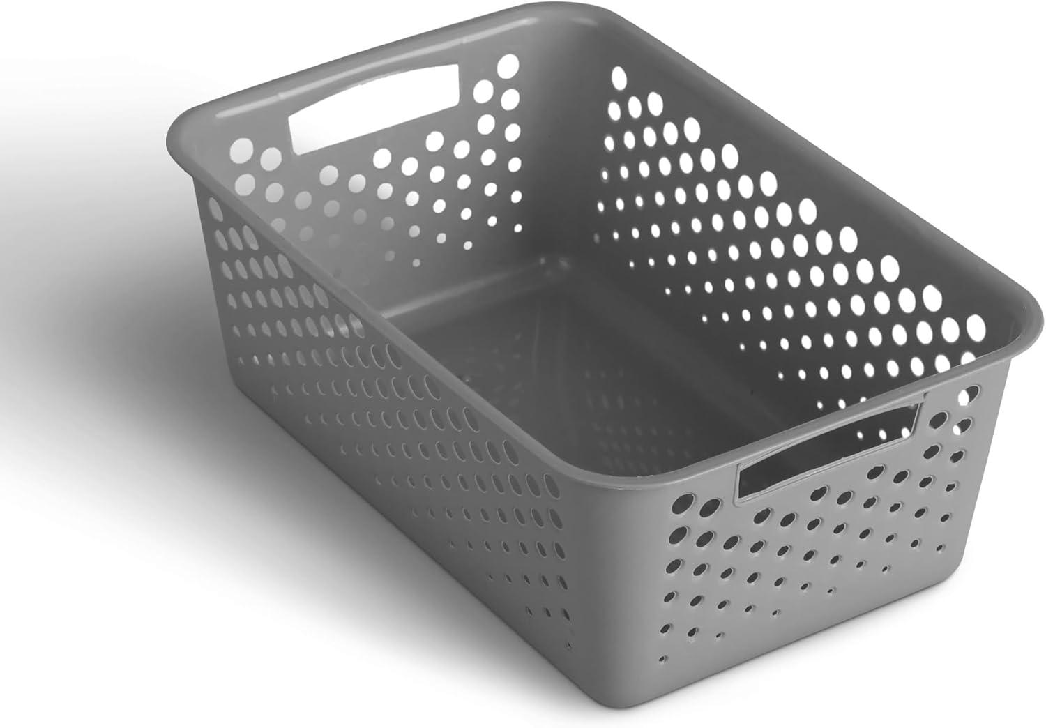 imageLot de 4 paniers de rangement de 2 l avec poignes sans BPA organiseur 25 x 16 x 8 cm anthracite pour salle de bain cuisine chambre coucher panier mnagerAnthracite