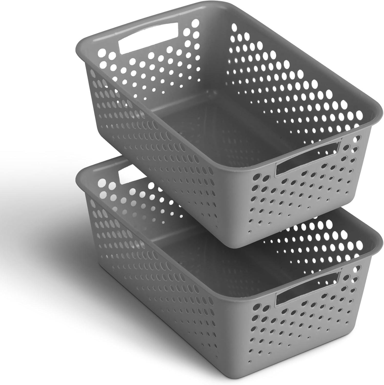 imageLot de 4 paniers de rangement de 2 l avec poignes sans BPA organiseur 25 x 16 x 8 cm anthracite pour salle de bain cuisine chambre coucher panier mnagerAnthracite