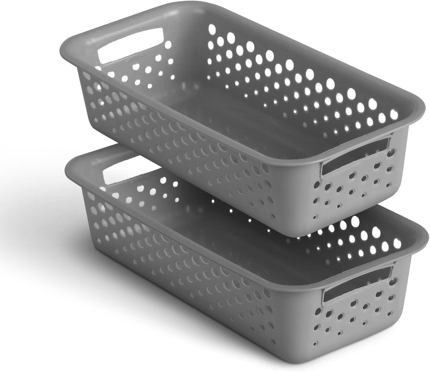 imageLot de 4 paniers de rangement de 2 l avec poignes sans BPA organiseur 25 x 16 x 8 cm anthracite pour salle de bain cuisine chambre coucher panier mnagerAnthracite