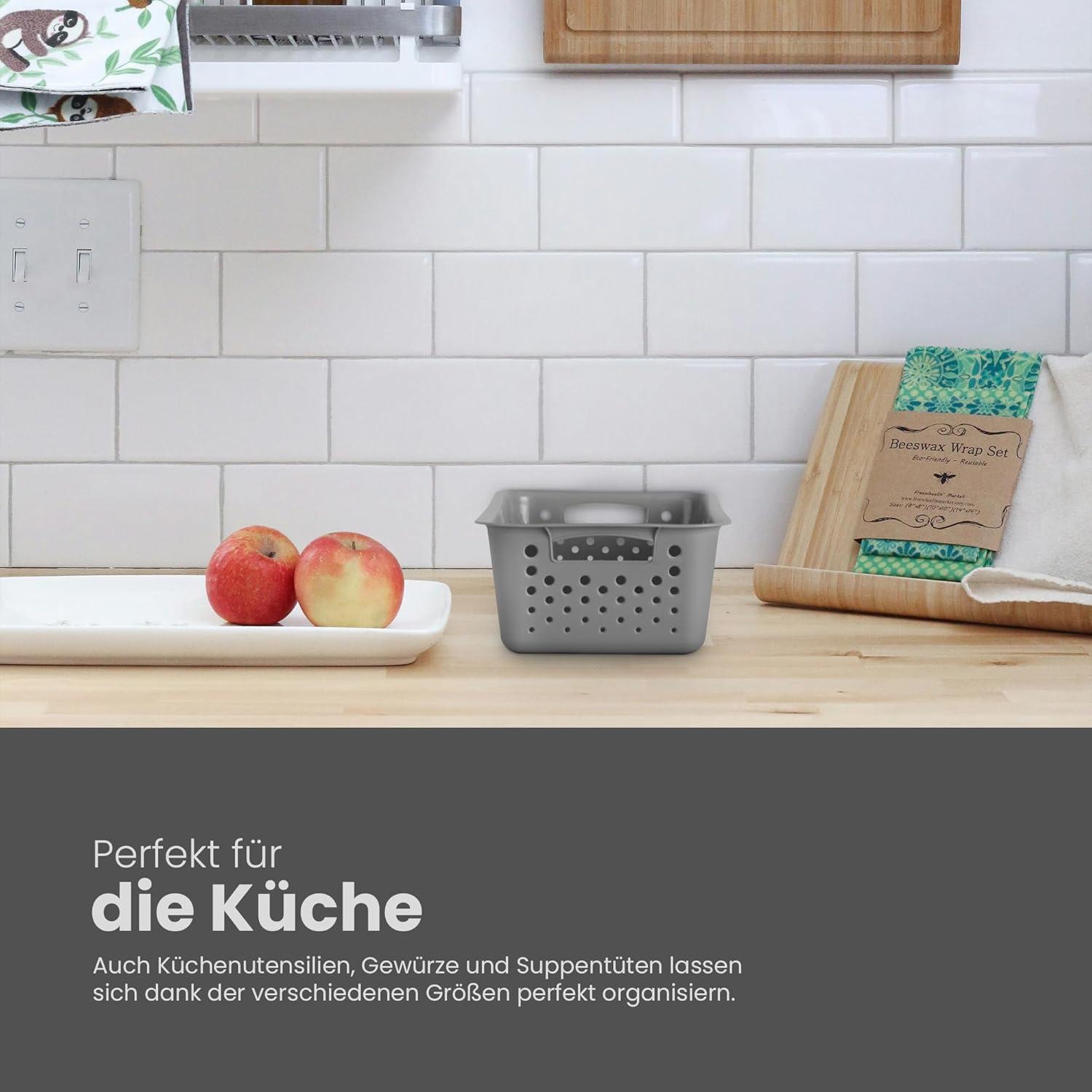 imageLot de 4 paniers de rangement de 2 l avec poignes sans BPA organiseur 25 x 16 x 8 cm anthracite pour salle de bain cuisine chambre coucher panier mnagerAnthracite