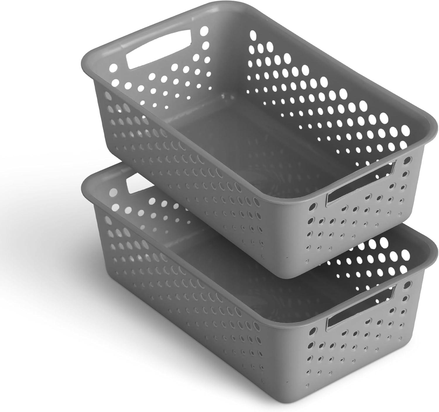 imageLot de 4 paniers de rangement de 2 l avec poignes sans BPA organiseur 25 x 16 x 8 cm anthracite pour salle de bain cuisine chambre coucher panier mnagerAnthracite