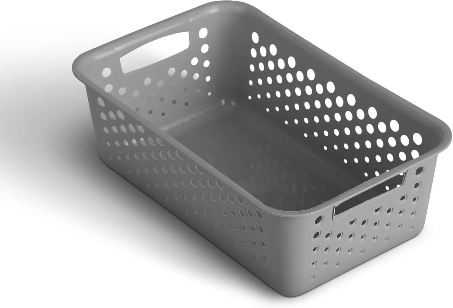 imageLot de 4 paniers de rangement de 2 l avec poignes sans BPA organiseur 25 x 16 x 8 cm anthracite pour salle de bain cuisine chambre coucher panier mnagerAnthracite