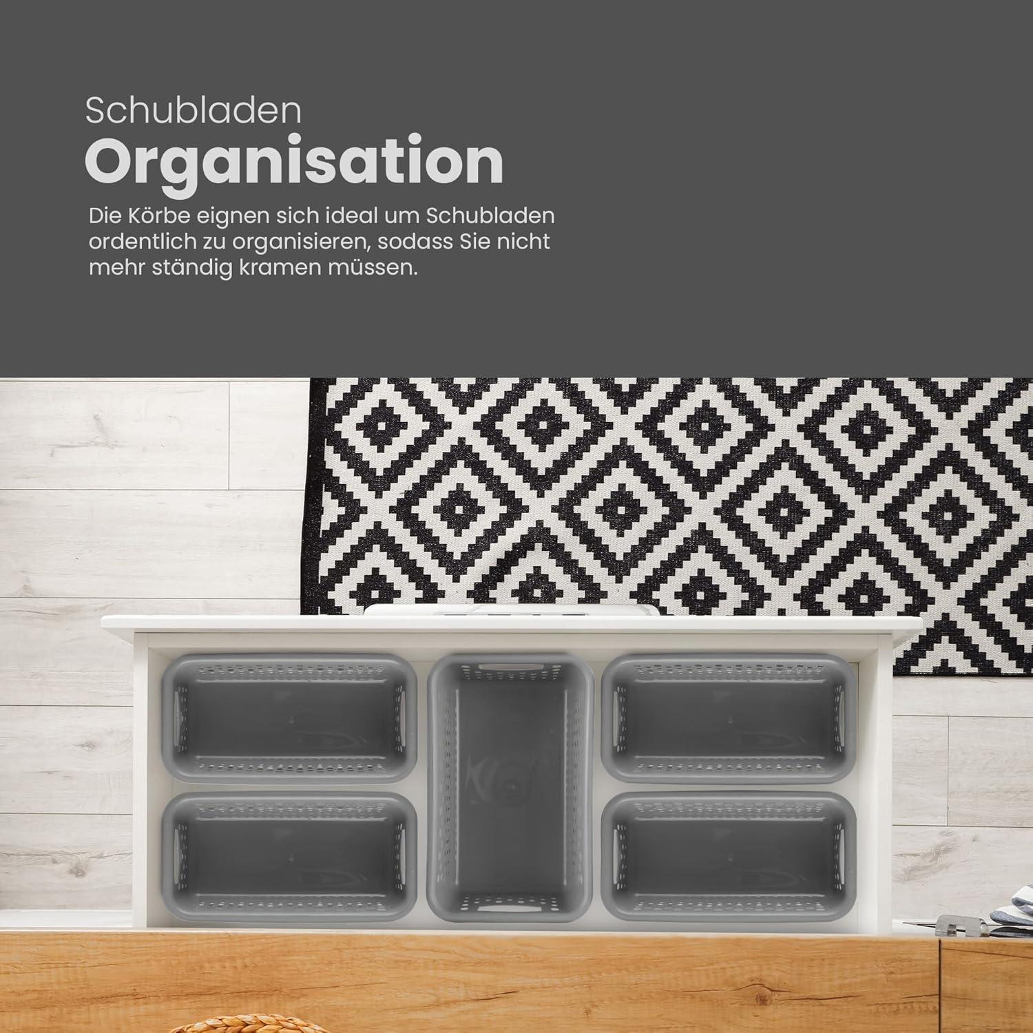 imageLot de 4 paniers de rangement de 2 l avec poignes sans BPA organiseur 25 x 16 x 8 cm anthracite pour salle de bain cuisine chambre coucher panier mnagerAnthracite