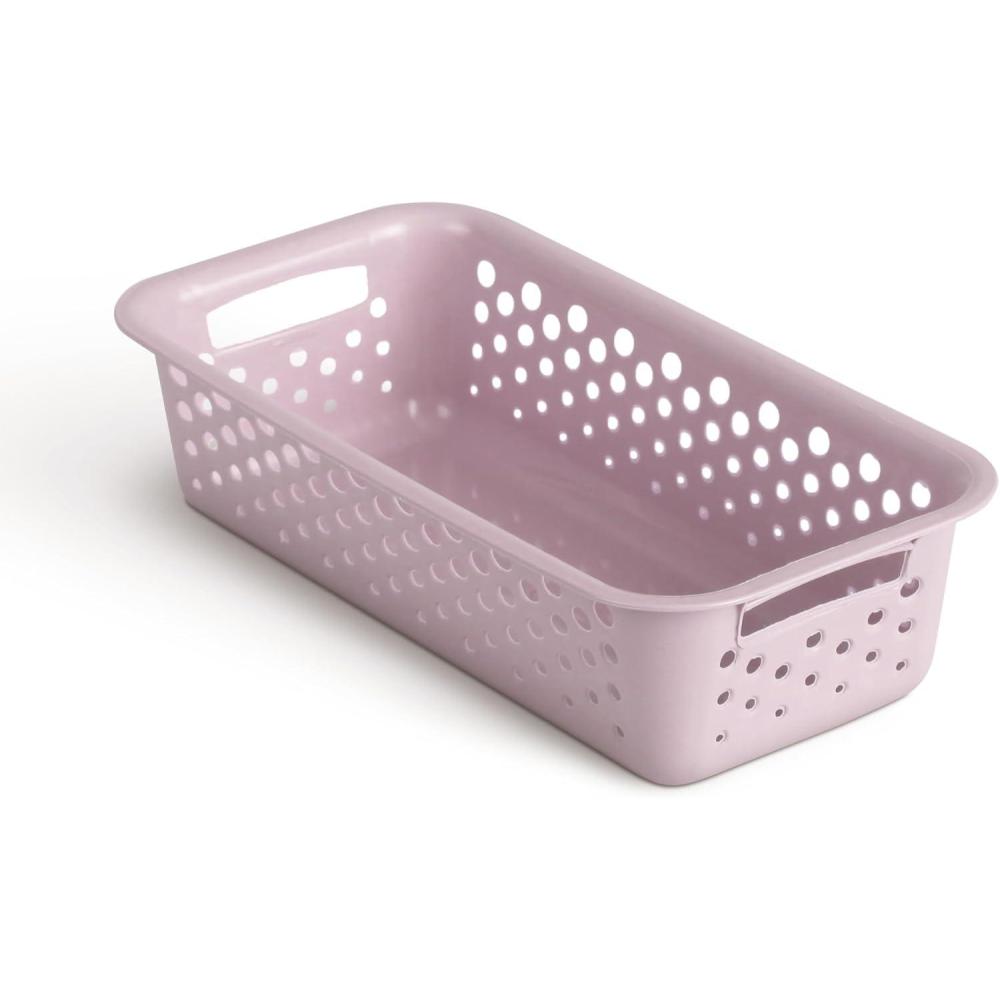 imageLot de 4 paniers de rangement de 2 l avec poignes sans BPA organiseur 25 x 16 x 8 cm anthracite pour salle de bain cuisine chambre coucher panier mnagerRose