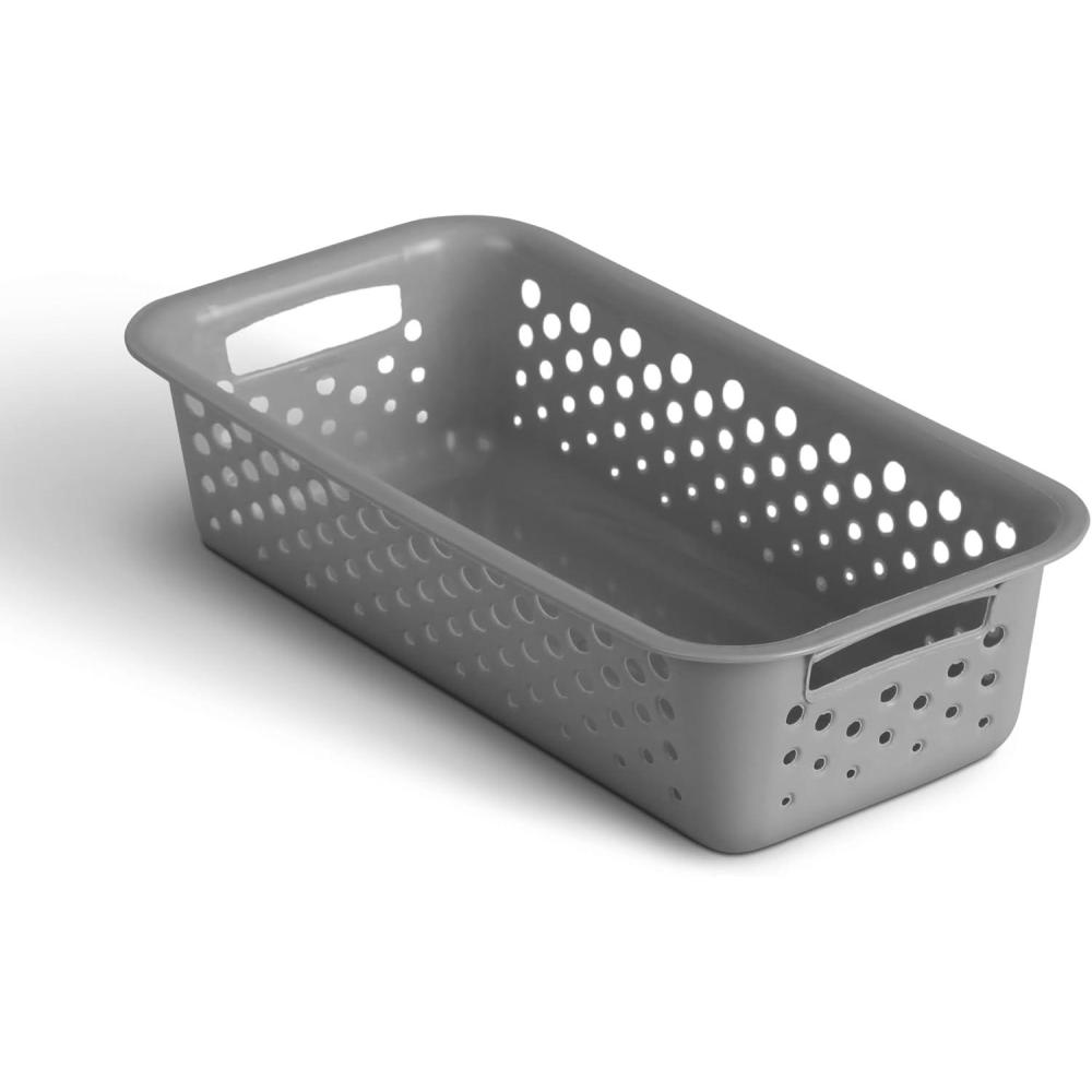imageLot de 4 paniers de rangement de 2 l avec poignes sans BPA organiseur 25 x 16 x 8 cm anthracite pour salle de bain cuisine chambre coucher panier mnagerAnthracite