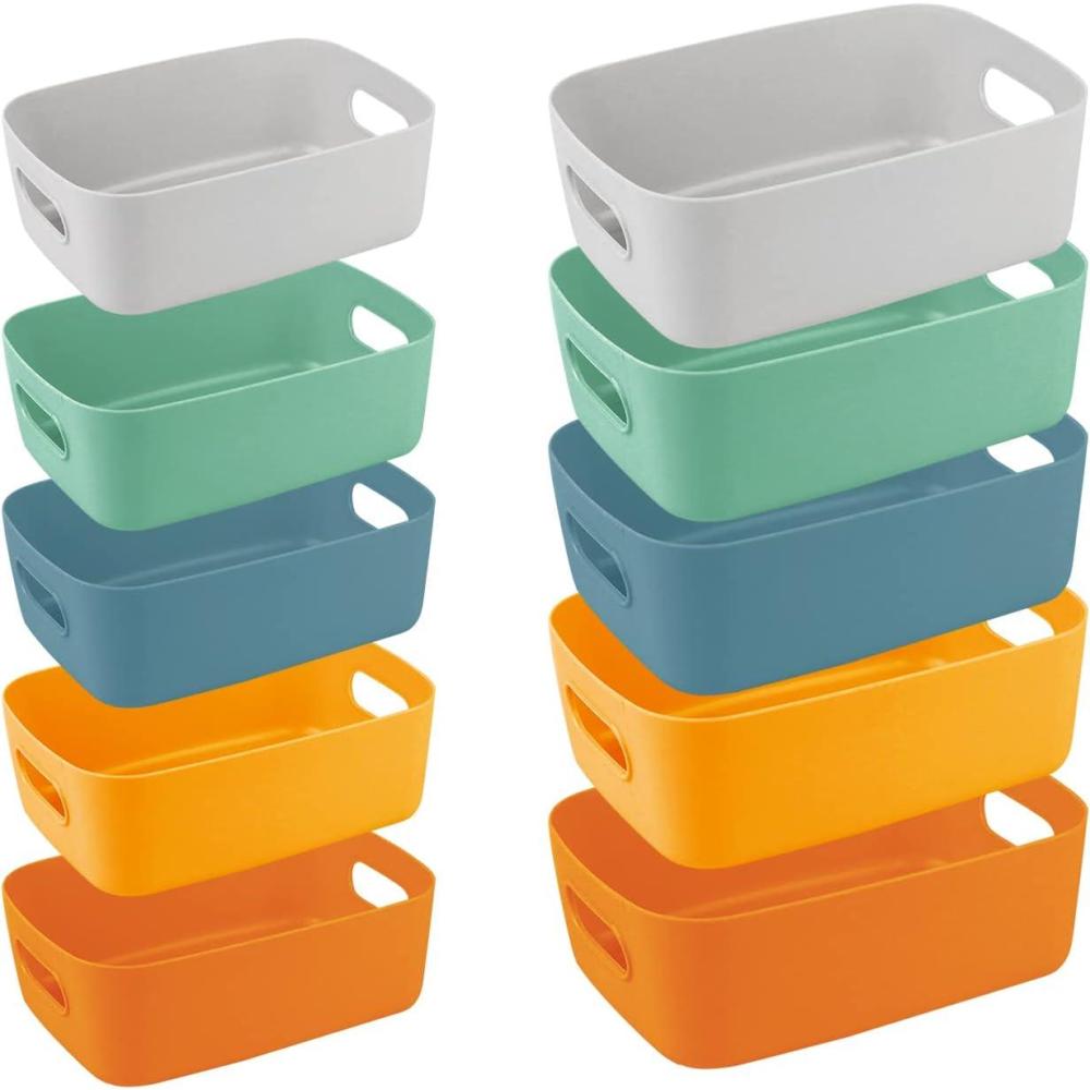 imagetalifoca Lot de 10 Botes de Rangement en Plastique Couleurs Paniers de Rangement avec Poignes Pour Cuisine Placard Bureau cole et Maison 2 TailleBuntes