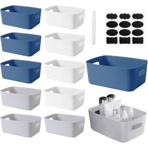 12 Pièces Panier de rangement en plastique,Paniers et Boîtes de Rangement,Cuisine Petit Panier avec Poignée Empilable Bac Rangement empilables avec poignées pour Chambre,Placard,Bureau