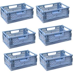 6 Caisse Pliable Plastique, Empilable Cagettes Plastique Pliable Paniers Rangement avec Poignée Panier Rangement pour Chambre à Coucher Bureau Cuisine (Vert, 15×10×6cm)(Bleu)