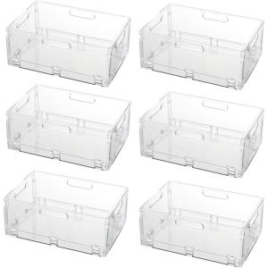 6 Caisse Pliable Plastique, Empilable Cagettes Plastique Pliable Paniers Rangement avec Poignée Panier Rangement pour Chambre à Coucher Bureau Cuisine (Vert, 15×10×6cm)(Transparent Pet)