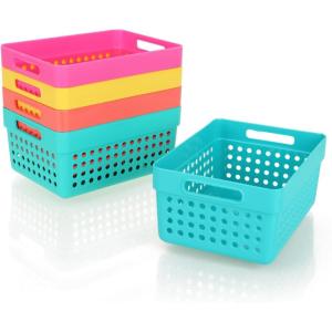 com-four® 5x paniers de rangement – paniers décoratifs avec poignées latérales – boîtes en plastique pour cosmétiques et produits ménagers – organisateurs empilables en 5 couleurs (coloré – 5 pièces)(Coloré – 5 Pièces)
