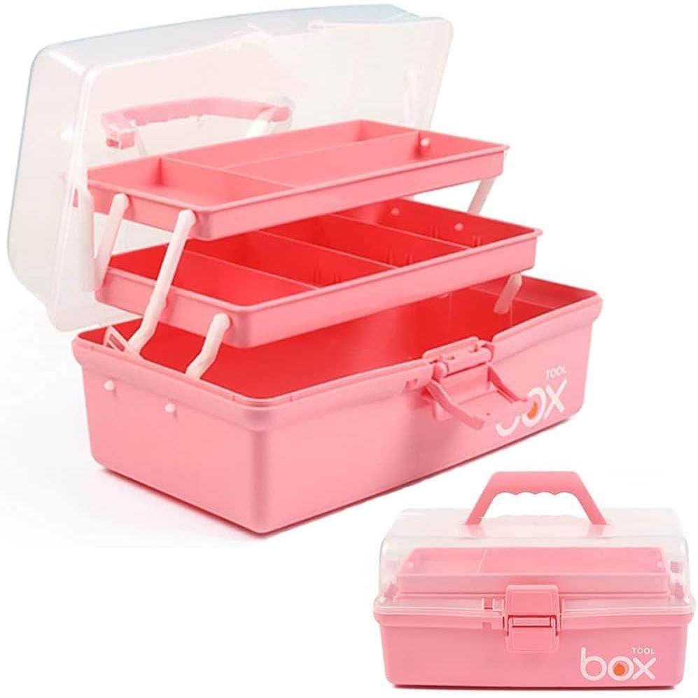 image:imageCreahaus Bote de rangement multifonction  trois couchesBote  outils pliable pour loisirs cratifs fournitures de couture bote  mdicaments bote de premiers secours familiale avec 2 plateauxRose