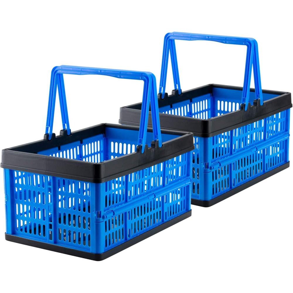 imageGrizzly Lot de 3 Caisse de Rangement Pliante avec poignes 16 L Panier pliable EmpilablesBleu