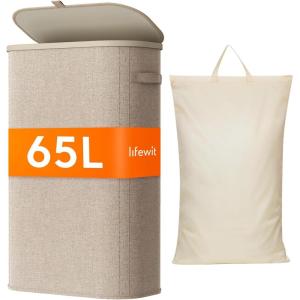 Lifewit – Panier à linge avec couvercle – 105 l – Avec cadre en plastique – Pliable – Trieur à linge – Pour chambre à coucher, salle de bain – Rose(Beige)
