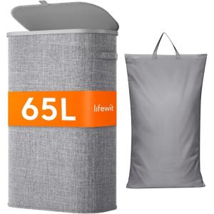 Lifewit – Panier à linge avec couvercle – 105 l – Avec cadre en plastique – Pliable – Trieur à linge – Pour chambre à coucher, salle de bain – Rose(Gris Clair)