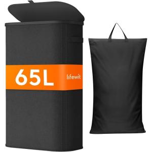 Lifewit – Panier à linge avec couvercle – 105 l – Avec cadre en plastique – Pliable – Trieur à linge – Pour chambre à coucher, salle de bain – Rose(Noir)