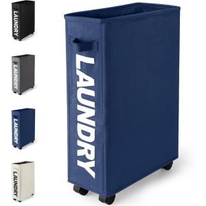 Panier à Linge Mince Panier à linge en tissu Oxford Pliable Panier à Linge Corbeille a Linge pour chambre à coucher, salle de bain, chambre d&rsquo;enfant 39x19x61CM,45L (Noir)(Bleu Foncé – Slim)