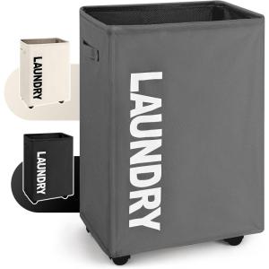 Panier à Linge Mince Panier à linge en tissu Oxford Pliable Panier à Linge Corbeille a Linge pour chambre à coucher, salle de bain, chambre d&rsquo;enfant 39x19x61CM,45L (Noir)(Gris Foncé – 63l)