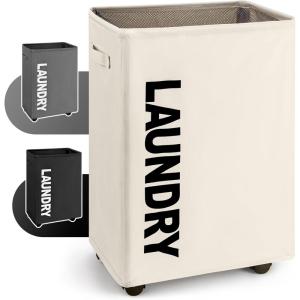 Panier à Linge Mince Panier à linge en tissu Oxford Pliable Panier à Linge Corbeille a Linge pour chambre à coucher, salle de bain, chambre d&rsquo;enfant 39x19x61CM,45L (Noir)(Beige – 63l)