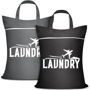 Lot de 2 grands sacs à linge de voyage imperméables avec poignée – Lavables – Pour les voyages – Pour vêtements humides et secs – Pour salle de sport, vêtements humides, piscine, université, dortoir(Black+grey)