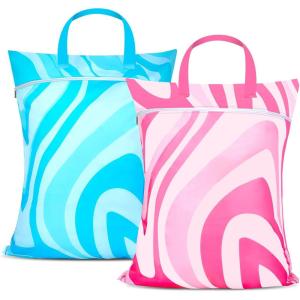 Lot de 2 grands sacs à linge de voyage imperméables avec poignée – Lavables – Pour les voyages – Pour vêtements humides et secs – Pour salle de sport, vêtements humides, piscine, université, dortoir(Abstrait Ondulé)