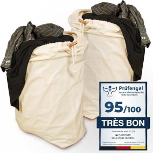 Sac linge sale, lot de 2, 67 x 87 cm – sac linge sale voyage résistant de 100L, 100% coton certifié Oeko-Tex, sac à linge pliable, sac a linge y compris un don d&rsquo;arbre durable(100l avec anses – set de 2)