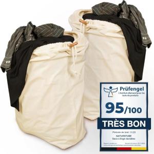 Sac linge sale, lot de 2, 67 x 87 cm – sac linge sale voyage résistant de 100L, 100% coton certifié Oeko-Tex, sac à linge pliable, sac a linge y compris un don d&rsquo;arbre durable(45l – set de 2)
