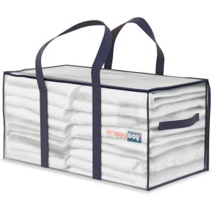 WRAPPYBAG Lot de 4 grands Sacs de Rangement plastique transparent – Sac XXL pour Déménagement/Voyage – Solide, Épais & Étanche avec Poignées Renforcées – pour Vêtement & Linge de Lit – 75 x 36 x 38 cm(Transparent)
