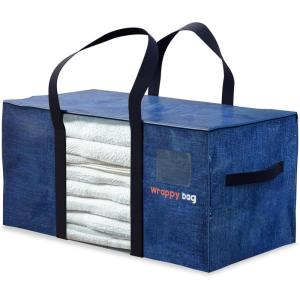 WRAPPYBAG Lot de 4 grands Sacs de Rangement plastique transparent – Sac XXL pour Déménagement/Voyage – Solide, Épais & Étanche avec Poignées Renforcées – pour Vêtement & Linge de Lit – 75 x 36 x 38 cm(Fenêtré)