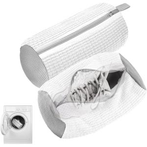ot de 2 sacs de lavage pour chaussures en peluche,Sacs À Linge Chaussures Réutilisables,Fermeture éclair,Sac à pour machine à laver,pour chaussures de sport,de tennis (gris)(2 Paquets Blancs)
