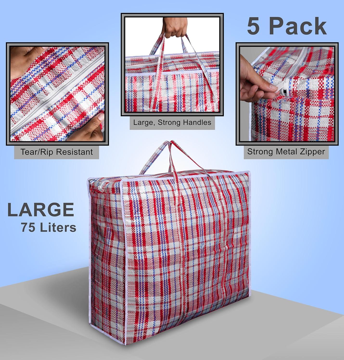 imageLot de 5 sacs linge solides extra larges avec fermeture clair rutilisables 60 x 80 cm